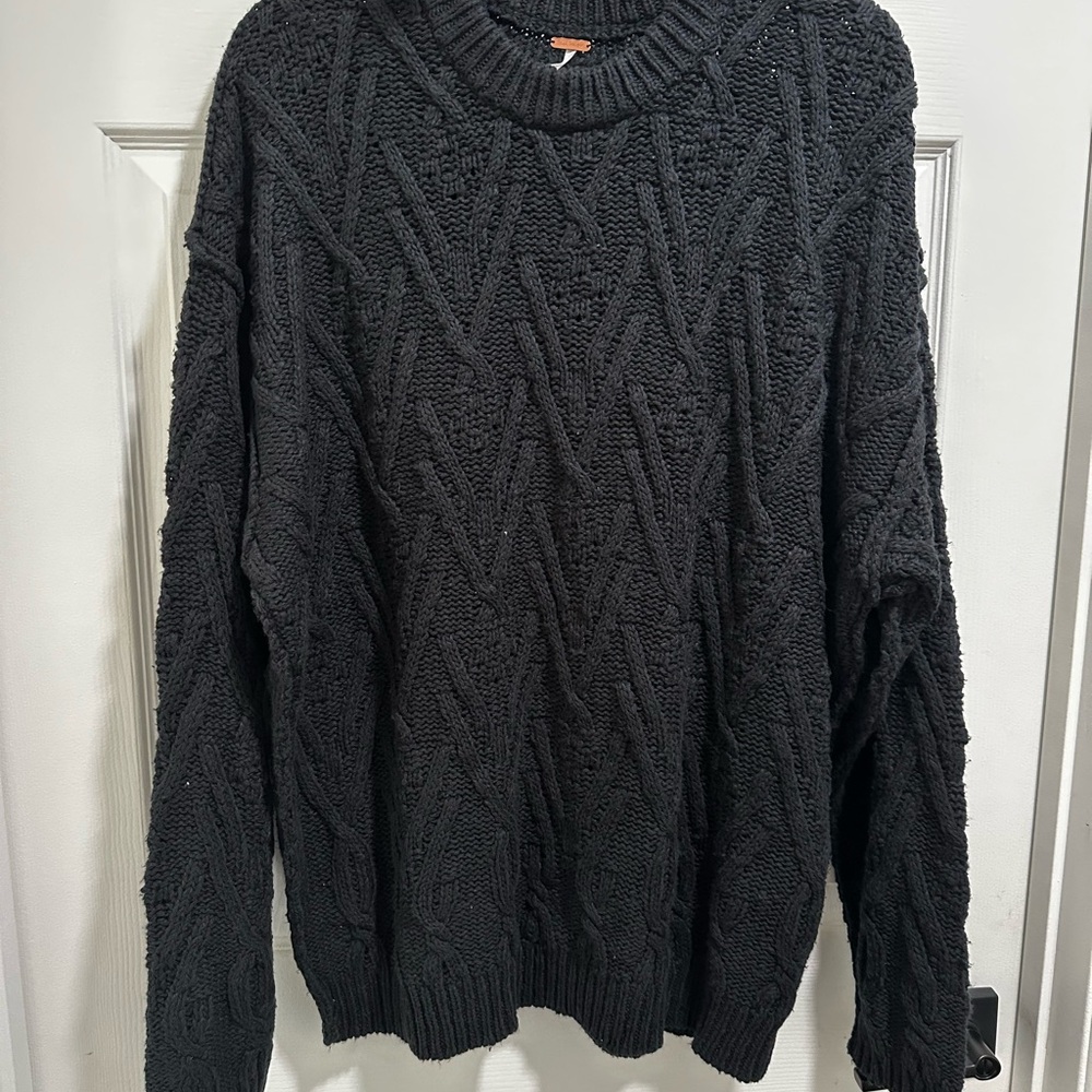 Free People NWOT Black Open Knit Cable Knit Sweater